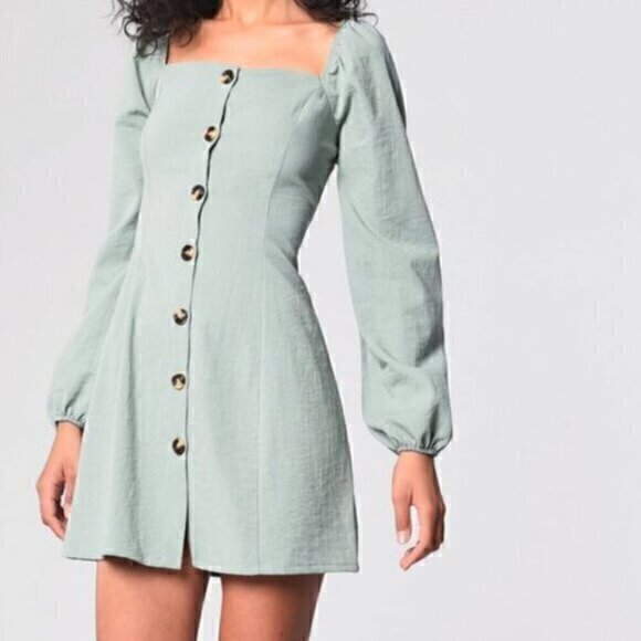 Girl and the Sun Dresses & Skirts - Girl and the Sun sage green long sleeve button dress